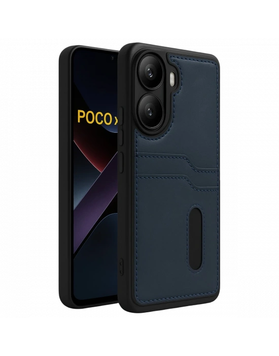 Newface Xiaomi Poco X7 Pro Kılıf Sara Kartvizitli Deri Kılıf - Lacivert