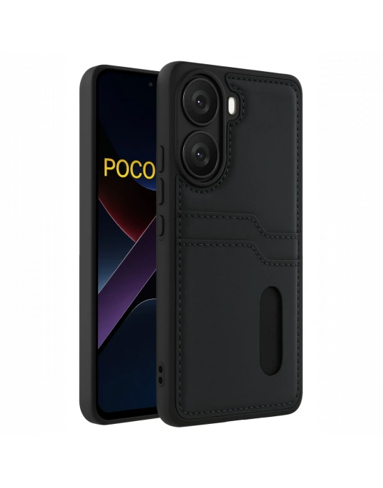 Newface Xiaomi Poco X7 Pro Kılıf Sara Kartvizitli Deri Kılıf - Siyah