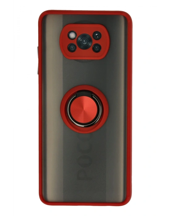 Newface Xiaomi Pocophone X3 Kılıf Montreal Yüzüklü Silikon Kapak - Kırmızı