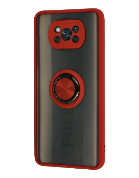 Newface Xiaomi Pocophone X3 Kılıf Montreal Yüzüklü Silikon Kapak - Kırmızı