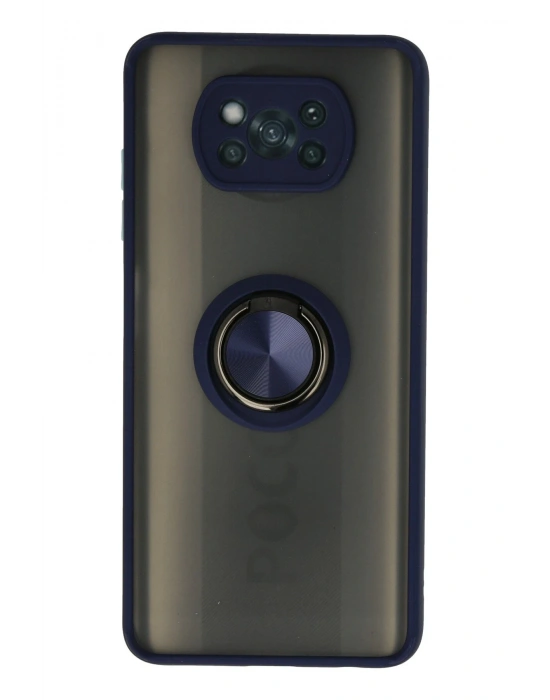 Newface Xiaomi Pocophone X3 Kılıf Montreal Yüzüklü Silikon Kapak - Lacivert