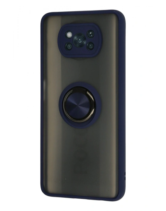 Newface Xiaomi Pocophone X3 Kılıf Montreal Yüzüklü Silikon Kapak - Lacivert