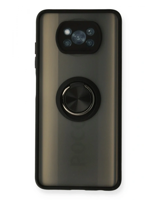 Newface Xiaomi Pocophone X3 Kılıf Montreal Yüzüklü Silikon Kapak - Siyah