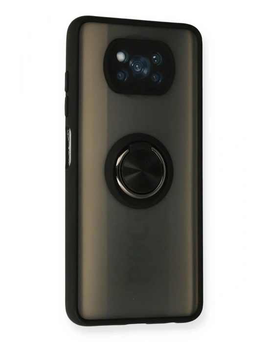 Newface Xiaomi Pocophone X3 Kılıf Montreal Yüzüklü Silikon Kapak - Siyah