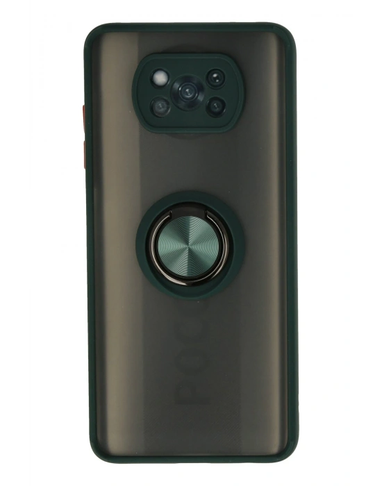 Newface Xiaomi Pocophone X3 Kılıf Montreal Yüzüklü Silikon Kapak - Yeşil