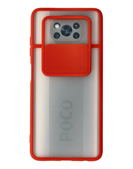 Newface Xiaomi Pocophone X3 Kılıf Palm Buzlu Kamera Sürgülü Silikon - Kırmızı