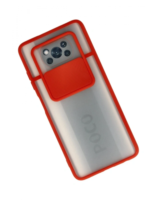 Newface Xiaomi Pocophone X3 Kılıf Palm Buzlu Kamera Sürgülü Silikon - Kırmızı