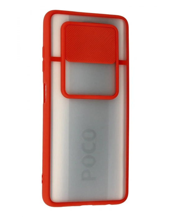 Newface Xiaomi Pocophone X3 Kılıf Palm Buzlu Kamera Sürgülü Silikon - Kırmızı