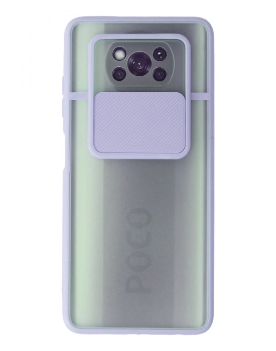 Newface Xiaomi Pocophone X3 Kılıf Palm Buzlu Kamera Sürgülü Silikon - Lila