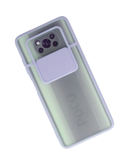 Newface Xiaomi Pocophone X3 Kılıf Palm Buzlu Kamera Sürgülü Silikon - Lila