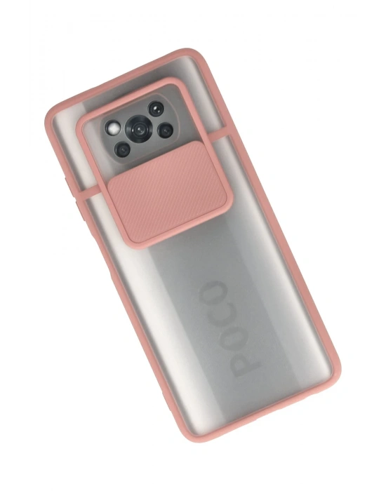 Newface Xiaomi Pocophone X3 Kılıf Palm Buzlu Kamera Sürgülü Silikon - Pembe