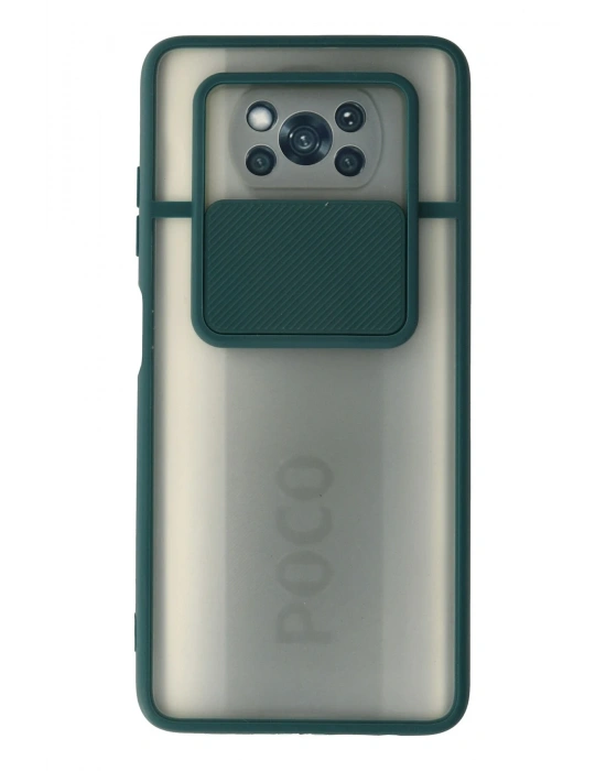 Newface Xiaomi Pocophone X3 Kılıf Palm Buzlu Kamera Sürgülü Silikon - Yeşil