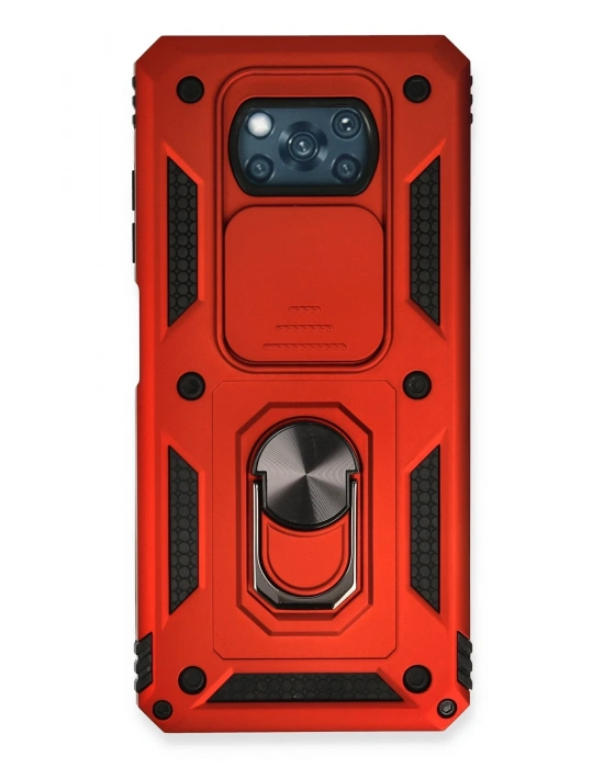 Newface Xiaomi Pocophone X3 Kılıf Pars Lens Yüzüklü Silikon - Kırmızı