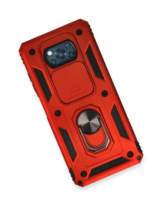 Newface Xiaomi Pocophone X3 Kılıf Pars Lens Yüzüklü Silikon - Kırmızı