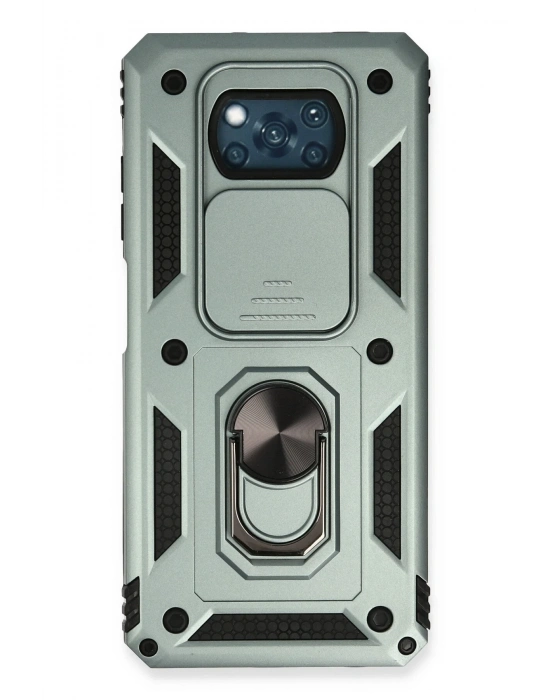 Newface Xiaomi Pocophone X3 Kılıf Pars Lens Yüzüklü Silikon - Yeşil