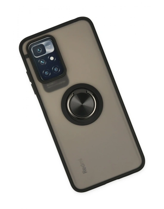 Newface Xiaomi Redmi 10 2022 Kılıf Montreal Yüzüklü Silikon Kapak - Siyah