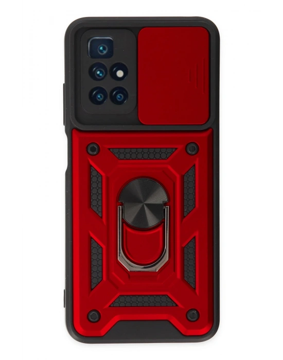 Newface Xiaomi Redmi 10 2022 Kılıf Pars Lens Yüzüklü Silikon - Kırmızı