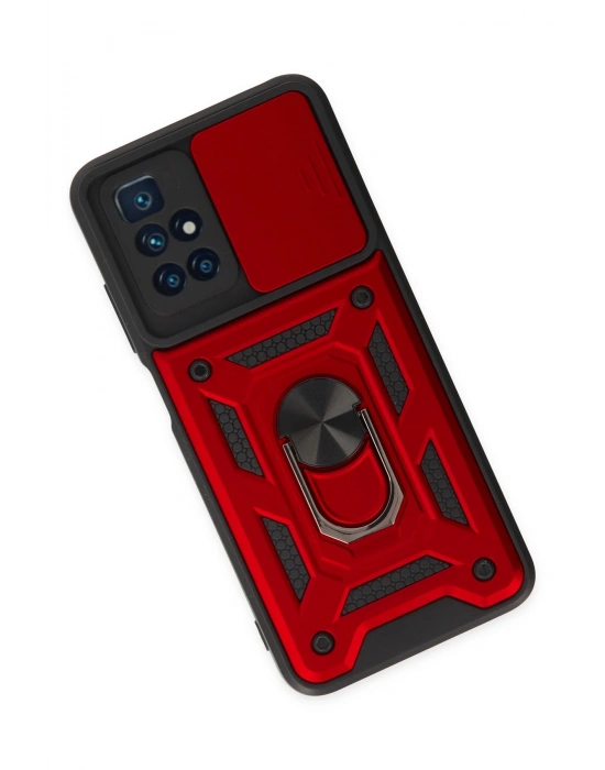 Newface Xiaomi Redmi 10 2022 Kılıf Pars Lens Yüzüklü Silikon - Kırmızı