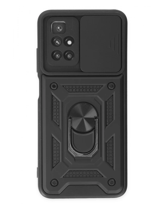 Newface Xiaomi Redmi 10 2022 Kılıf Pars Lens Yüzüklü Silikon - Siyah