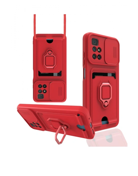 Newface Xiaomi Redmi 10 2022 Kılıf Zuma Kartvizitli Yüzüklü Silikon - Kırmızı