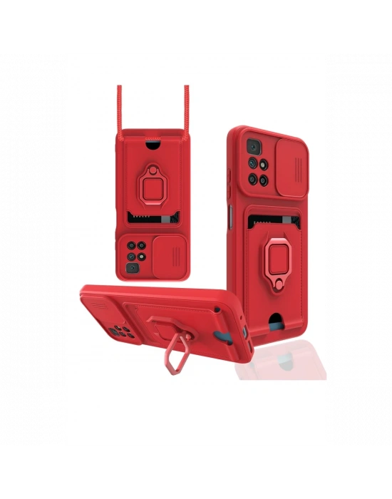 Newface Xiaomi Redmi 10 2022 Kılıf Zuma Kartvizitli Yüzüklü Silikon - Kırmızı