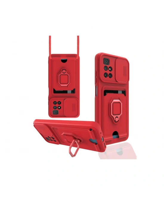 Newface Xiaomi Redmi 10 2022 Kılıf Zuma Kartvizitli Yüzüklü Silikon - Kırmızı