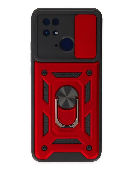 Newface Xiaomi Redmi 10C Kılıf Pars Lens Yüzüklü Silikon - Kırmızı