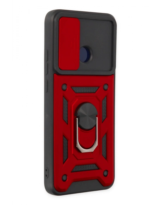 Newface Xiaomi Redmi 10C Kılıf Pars Lens Yüzüklü Silikon - Kırmızı