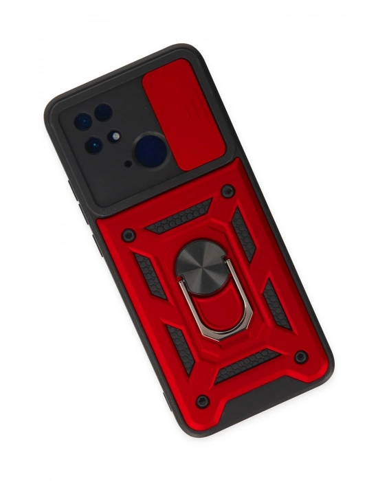 Newface Xiaomi Redmi 10C Kılıf Pars Lens Yüzüklü Silikon - Kırmızı