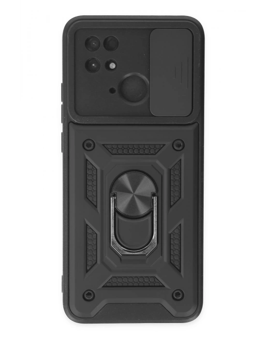 Newface Xiaomi Redmi 10C Kılıf Pars Lens Yüzüklü Silikon - Siyah