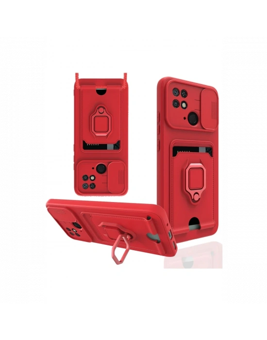 Newface Xiaomi Redmi 10C Kılıf Zuma Kartvizitli Yüzüklü Silikon - Kırmızı