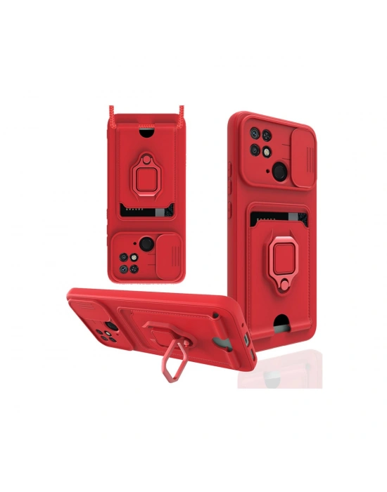 Newface Xiaomi Redmi 10C Kılıf Zuma Kartvizitli Yüzüklü Silikon - Kırmızı