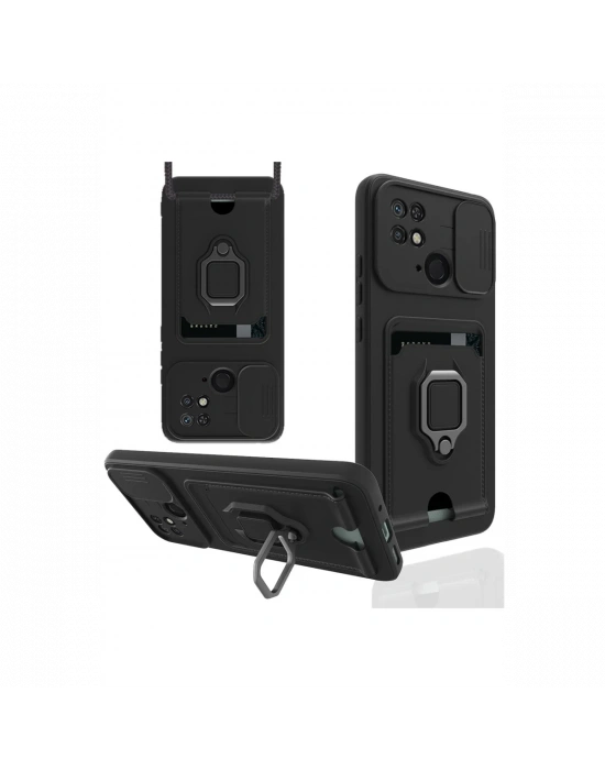 Newface Xiaomi Redmi 10C Kılıf Zuma Kartvizitli Yüzüklü Silikon - Siyah