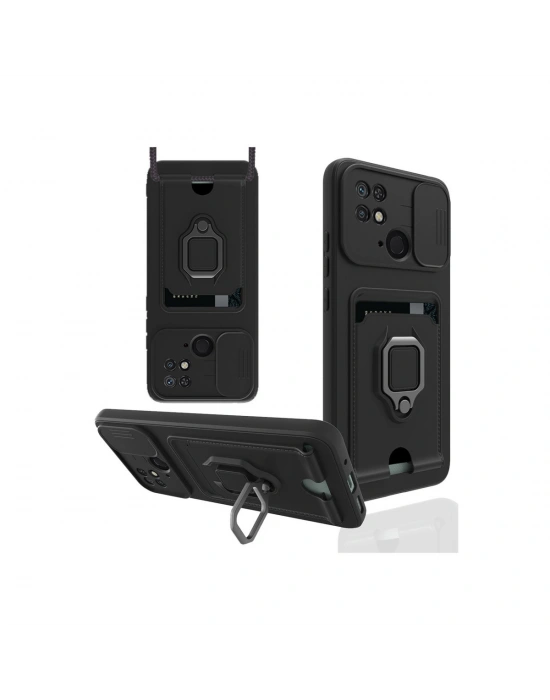 Newface Xiaomi Redmi 10C Kılıf Zuma Kartvizitli Yüzüklü Silikon - Siyah