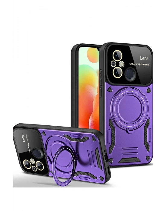 Newface Xiaomi Redmi 12C Kılıf Joy Lens Standlı Kapak - Mor
