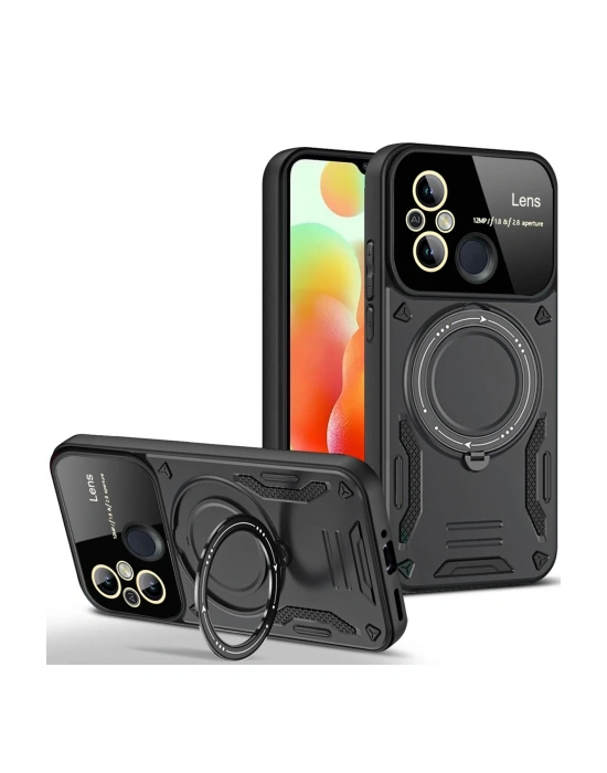 Newface Xiaomi Redmi 12C Kılıf Joy Lens Standlı Kapak - Siyah