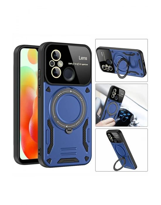 Newface Xiaomi Redmi 12C Kılıf Joy Lens Standlı Kapak - Siyah