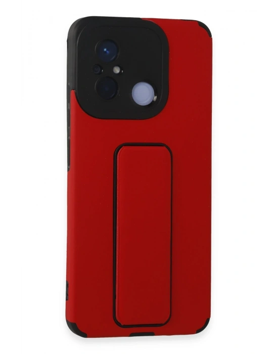 Newface Xiaomi Redmi 12C Kılıf Mega Standlı Silikon - Kırmızı