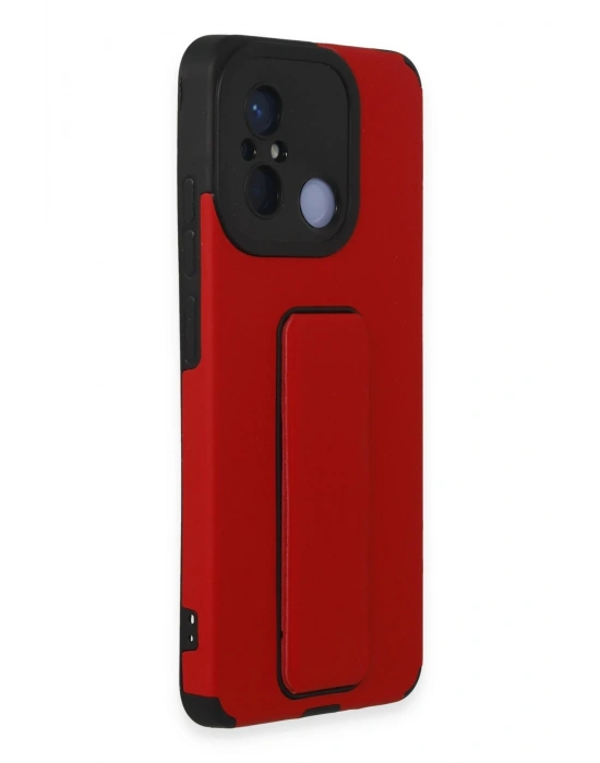 Newface Xiaomi Redmi 12C Kılıf Mega Standlı Silikon - Kırmızı