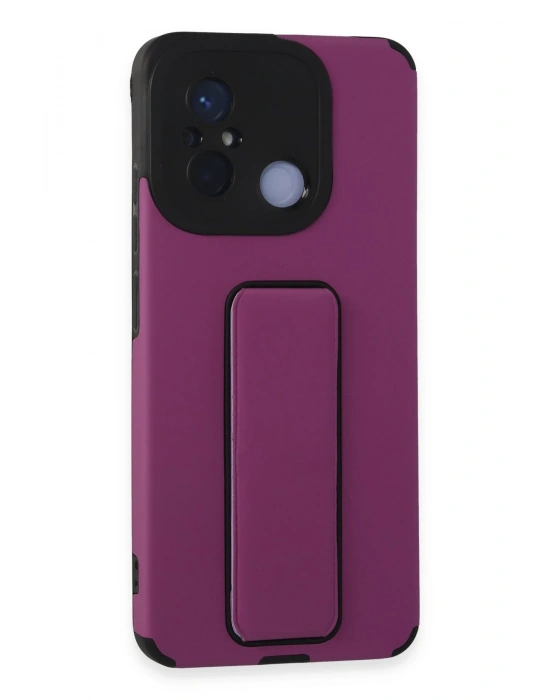 Newface Xiaomi Redmi 12C Kılıf Mega Standlı Silikon - Mor