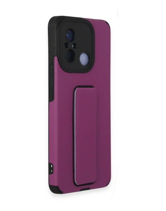 Newface Xiaomi Redmi 12C Kılıf Mega Standlı Silikon - Mor