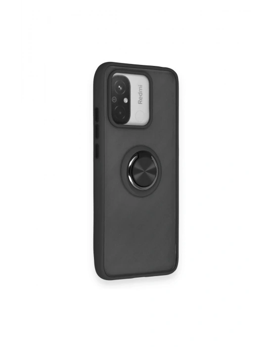 Newface Xiaomi Redmi 12C Kılıf Montreal Yüzüklü Silikon Kapak - Siyah