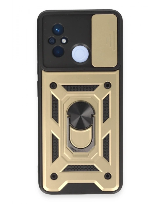 Newface Xiaomi Redmi 12C Kılıf Pars Lens Yüzüklü Silikon - Gold