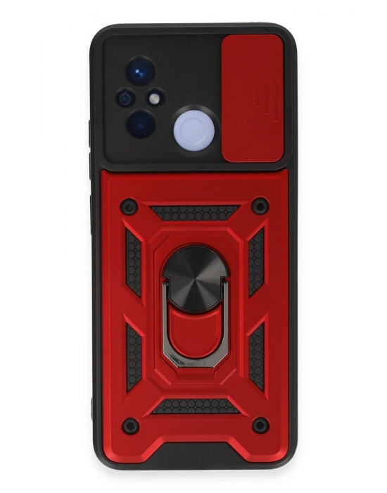 Newface Xiaomi Redmi 12C Kılıf Pars Lens Yüzüklü Silikon - Kırmızı