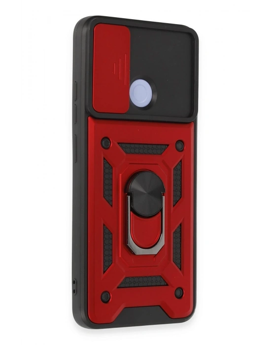 Newface Xiaomi Redmi 12C Kılıf Pars Lens Yüzüklü Silikon - Kırmızı