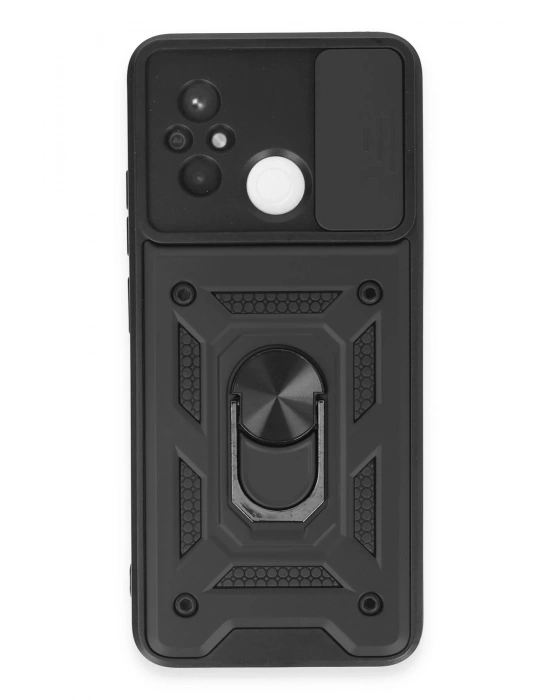 Newface Xiaomi Redmi 12C Kılıf Pars Lens Yüzüklü Silikon - Siyah