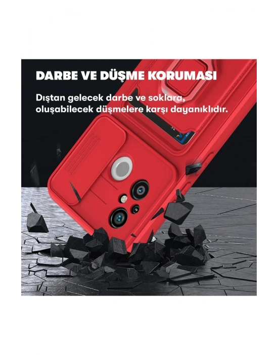 Newface Xiaomi Redmi 12C Kılıf Zuma Kartvizitli Yüzüklü Silikon - Kırmızı