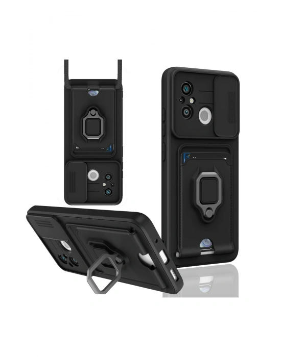 Newface Xiaomi Redmi 12C Kılıf Zuma Kartvizitli Yüzüklü Silikon - Siyah