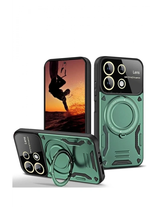 Newface Xiaomi Redmi 13 4G Kılıf Joy Lens Standlı Kapak - Koyu Yeşil