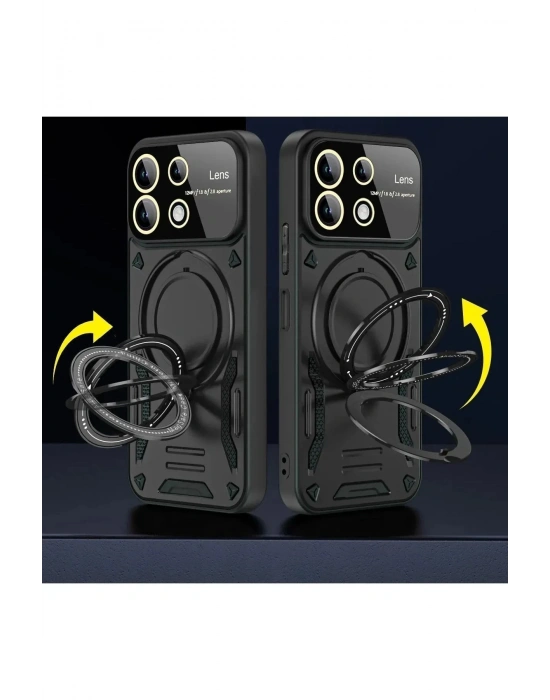 Newface Xiaomi Redmi 13 4G Kılıf Joy Lens Standlı Kapak - Koyu Yeşil